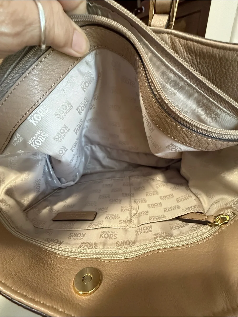 Michael Kors Tan Pebbled Leather Chain-Accent Tote
